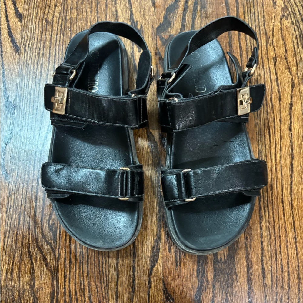 Black Strappy Sandals with Buckle Detail